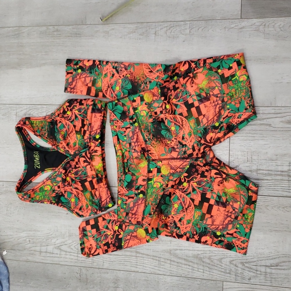 Zumba Fitness Vibrant Leggings and Top Set - Orange and Green